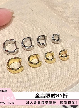 Pink Daily金色迷你直针边缘耳骨环高级钛钢耳环圈圈耳扣素圈耳圈
