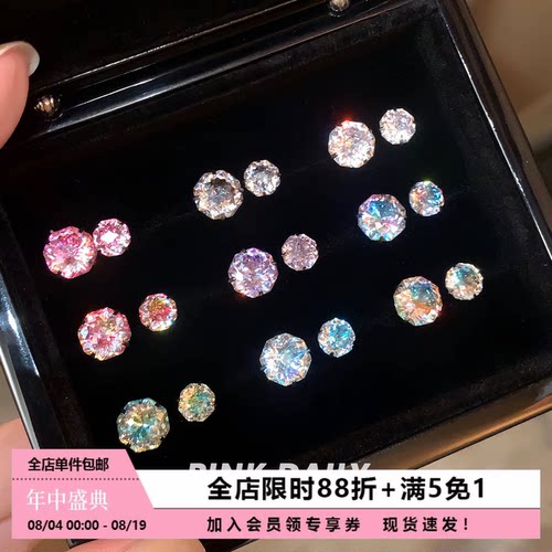 爆闪闪钻钛钢手捧花耳钉