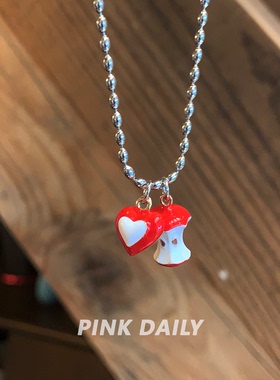 【特价款】红色爱心苹果核项链钛钢吊坠锁骨链女童趣可爱甜美颈链