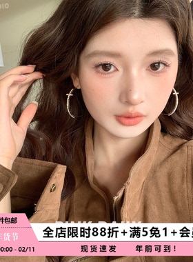 Pink Daily满钻十字架大圈时尚大耳环女气质高级感圈圈耳圈耳饰