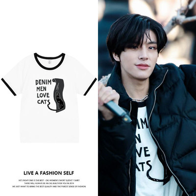 ENHYPEN沈载伦同款短袖T体恤拼色撞边印花纯棉男女装打底衫上衣服