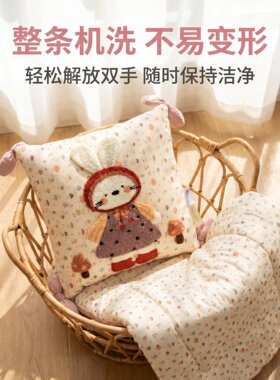 纯棉双层纱两用抱枕被午休车载毯