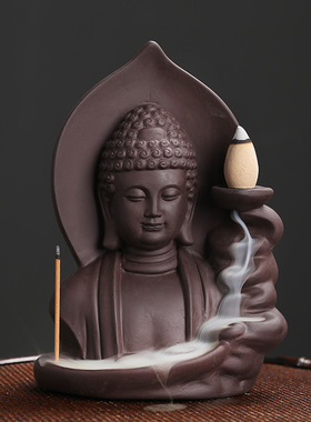 原创紫砂檀香倒流香香炉 祥云如来佛祖香薰炉家居饰品工艺摆件批