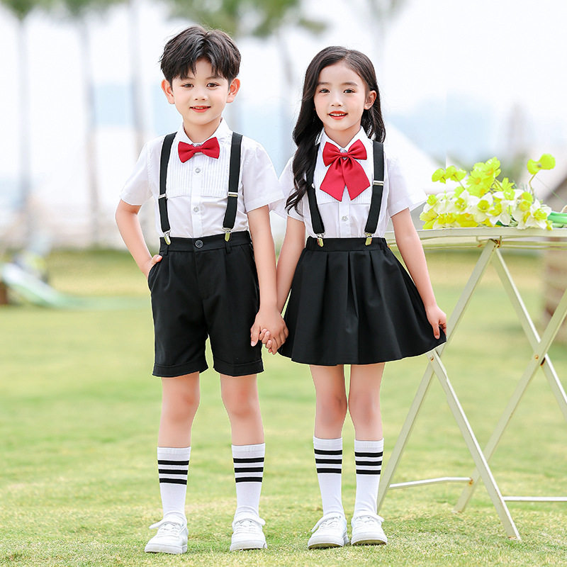 国庆节儿童背带裤演出服小学生男女童大合唱礼服舞蹈朗诵表演服装
