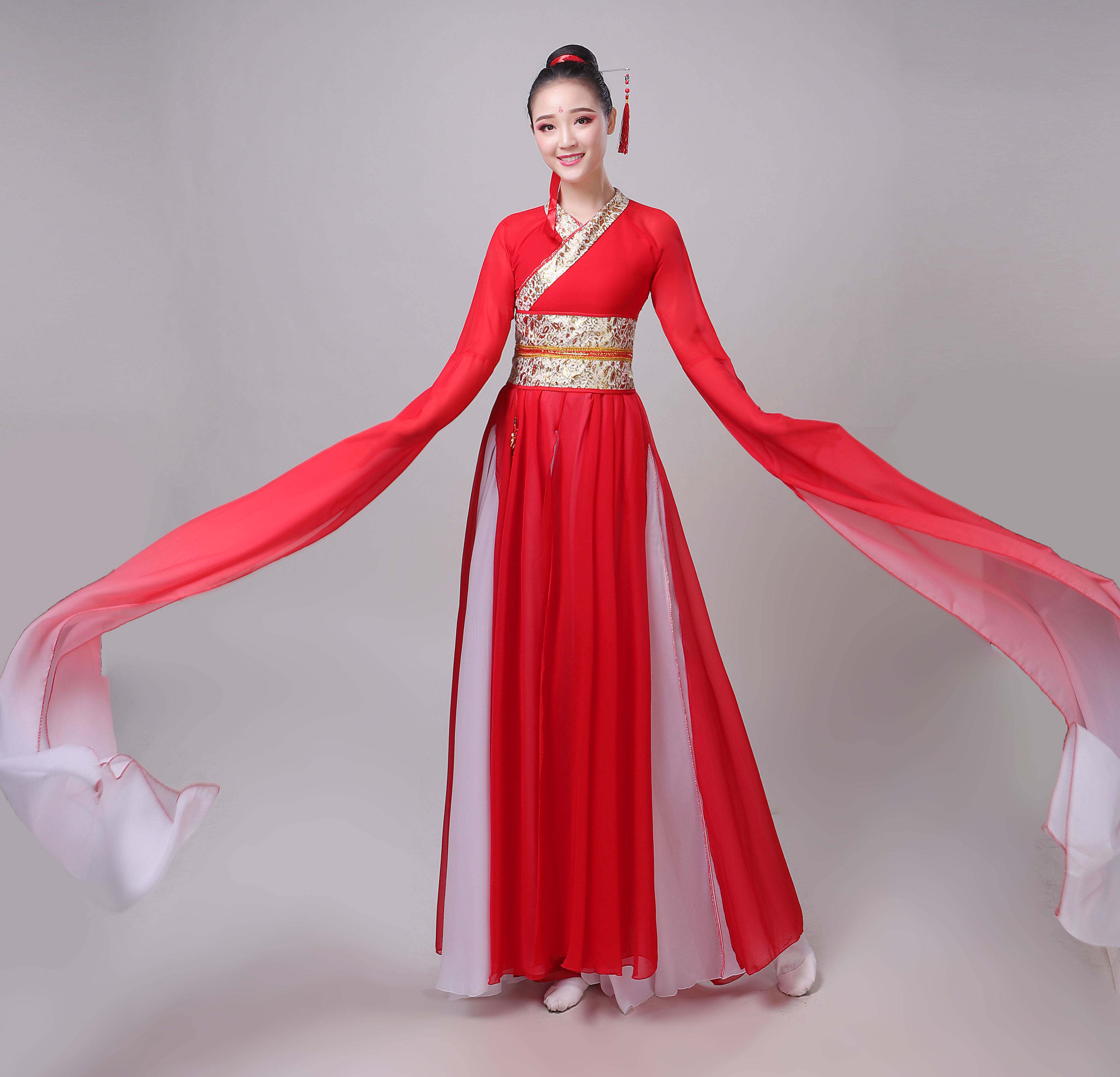 水袖舞蹈服惊鸿舞中国风甩袖服装女飘逸红昭愿古典舞演出服