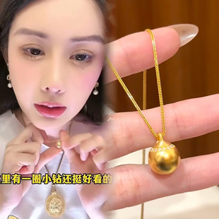 韦雪同款古法有球bi应球球项链镶钻小金球圆球项链新中式毛衣链女