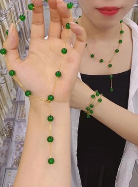 手工链绿珠珠项链锁骨链毛衣链
