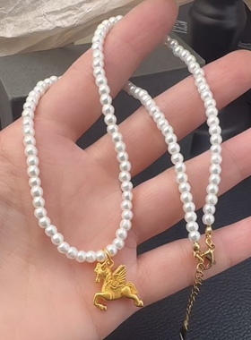 小米珠金色小飞马珠珠项链锁骨链