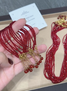 安可拉红仿水晶尖晶珠锁骨链项链