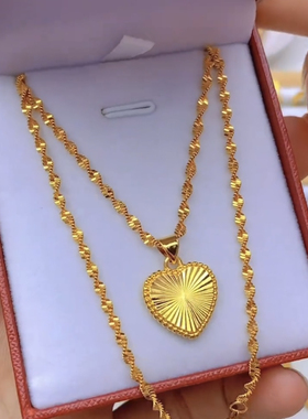 女水波链双面爱心光亮钛钢钛钢