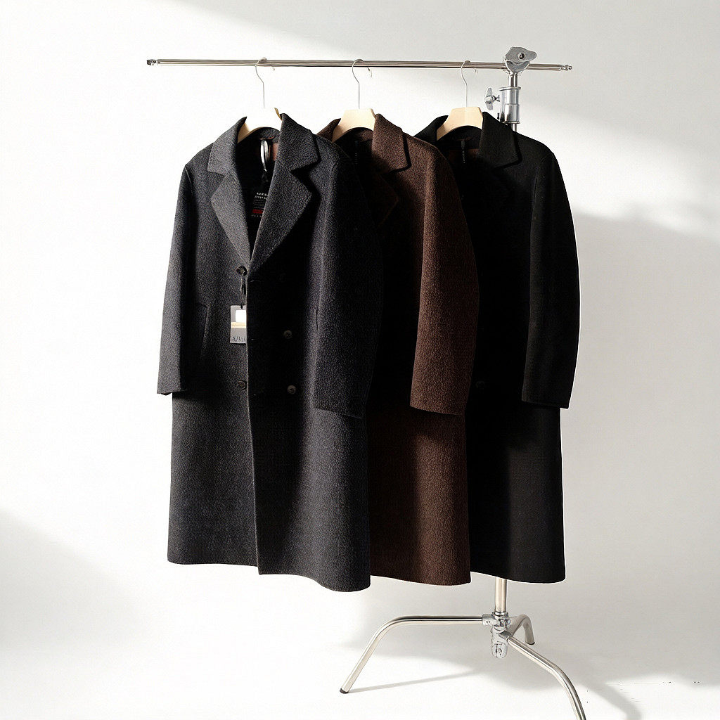 100绵羊毛男士高端商务休闲可脱卸鹅绒内胆长款过膝羊毛呢大衣