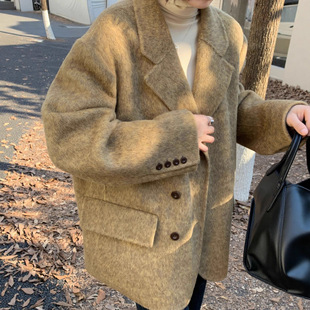 双面羊绒大衣女短款加厚秋冬新款韩版宽松西装小个子羊毛呢外套女