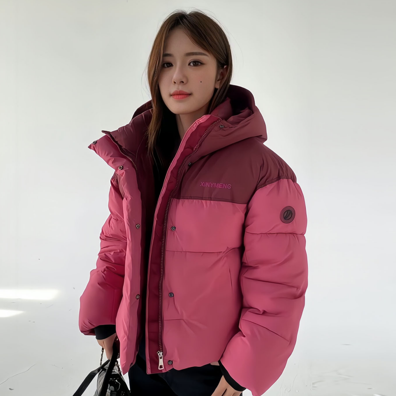 2025年冬季新款短款连帽拼色棉服女运动时尚休闲加厚保暖宽松外套,女装/女士精品,棉衣/棉服,淘宝优惠券,粉丝福利购,淘宝优惠卷