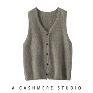 拉绒100%纯山羊绒衫马甲宽松2025秋冬开衫无袖外穿保暖上衣坎肩女