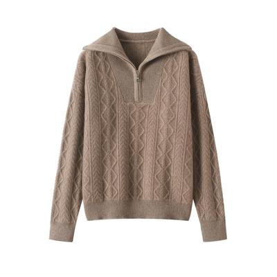 羊绒衫女加厚翻领半拉链套头100%纯山羊绒针织毛衣秋冬休闲打底衫