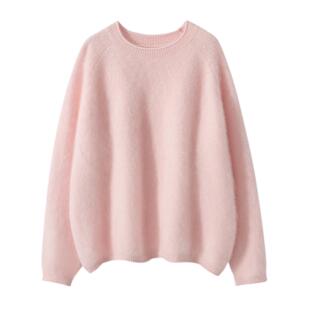 皇室拉绒 100%纯山羊绒衫女套头宽松秋冬加厚拉绒针织毛衣