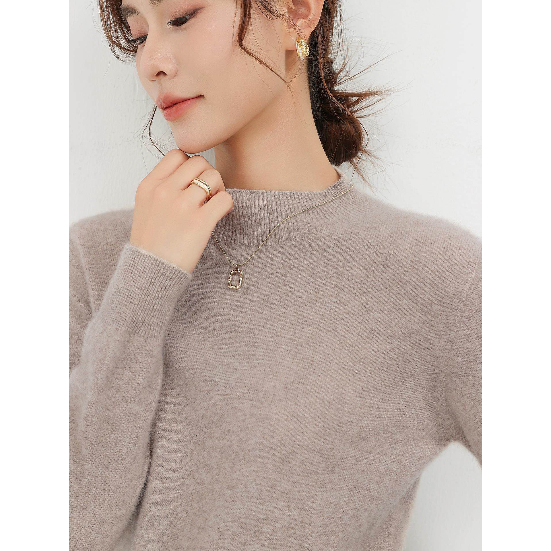 秋冬新款100%纯山羊绒衫女半高领宽松套头针织打底毛衣针织衫上衣