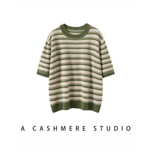 2025新款秋冬100%纯山羊绒衫女圆领针织短袖T恤宽松百搭毛衣上衣