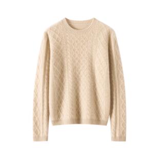 100%山羊绒衫女加厚圆领套头针织衫短款绞花纯色短款打底衫秋冬款