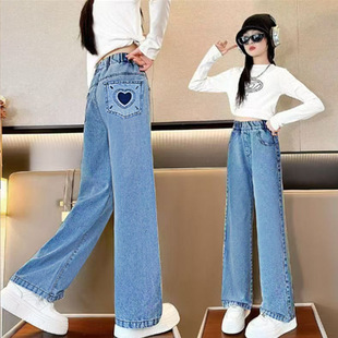 直筒洋气牛仔 女大童宽松休闲春天阔腿裤 MEYERSHAM女童裤 子春秋款