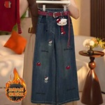 女童KT猫刺绣牛仔裤春秋新款儿童洋气直筒裤加绒保暖