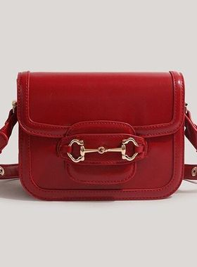 CHARHP&KEJNT正品红色马鞍包包2023新款新娘结婚包小众单肩斜挎包