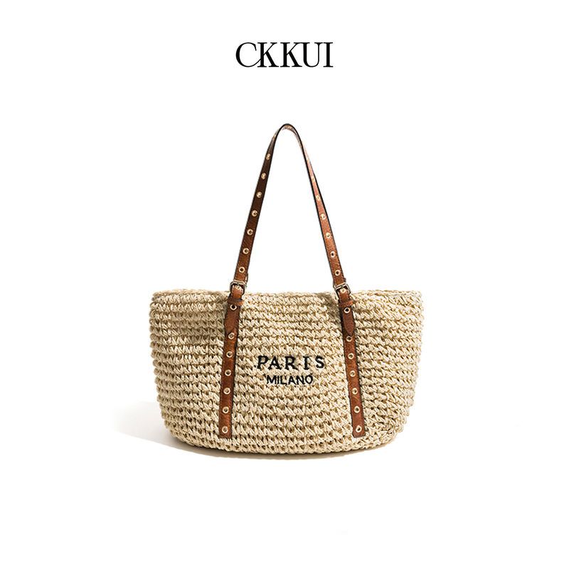 森系简约海边沙滩度假草编包包2025年慵懒风手工编织托特包竹编