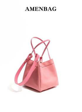 CK真皮粉色手拎小方包包轻奢小众高级感大容量菜篮子水桶包夸包