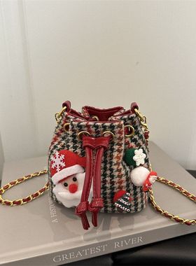 新款儿童包包可爱女孩圣诞节斜挎包复古链条学生礼物束口零钱包