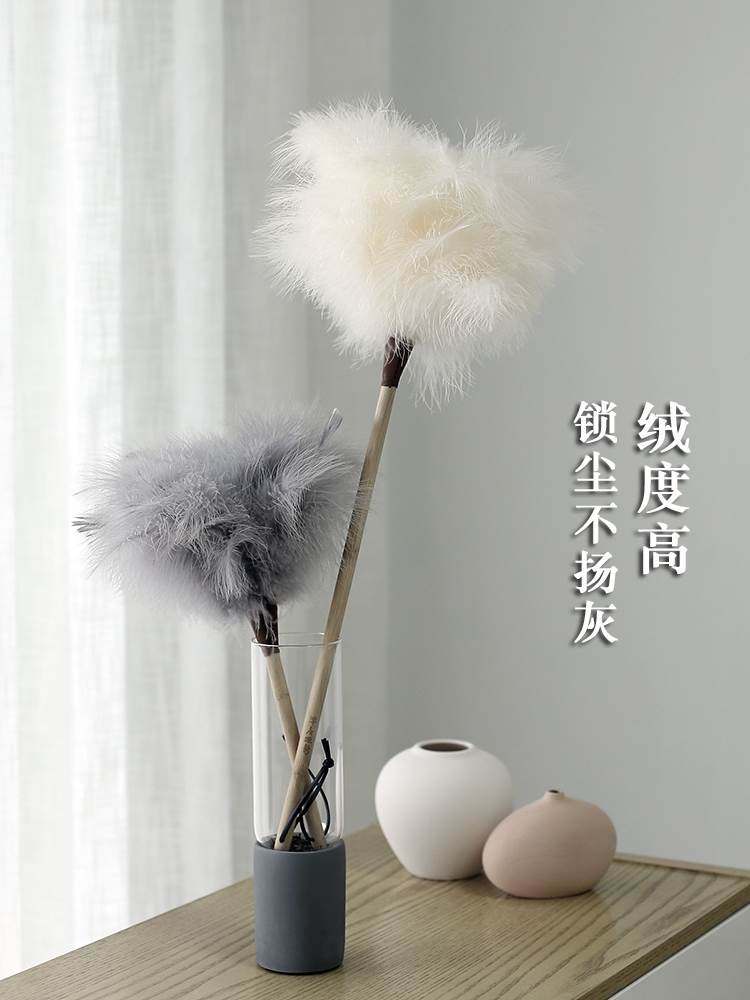 鸡毛掸子除尘扫灰家用鸵鸟毛扫把卧室静电清洁房间钢琴不掉毛小号
