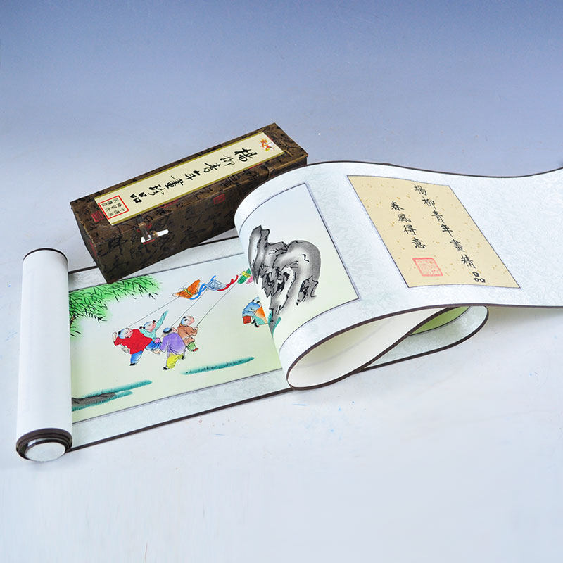 天津杨柳青年画 手绘画 欢天喜地商务手卷会议年会礼品中国风特色