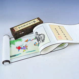 天津杨柳青年画 手绘画 欢天喜地商务手卷会议年会礼品中国风特色