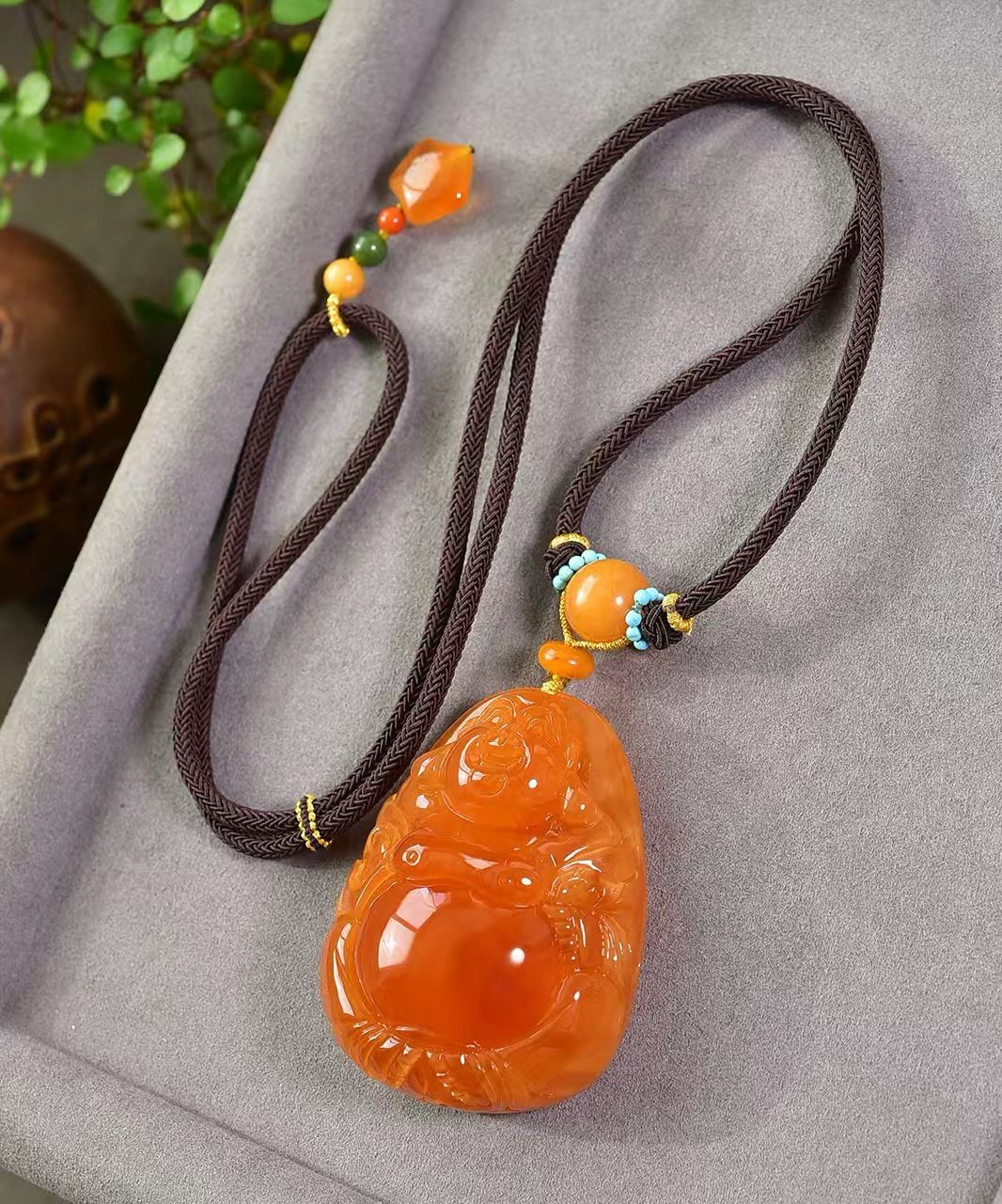 天然琥珀蜜蜡弥勒佛吊坠