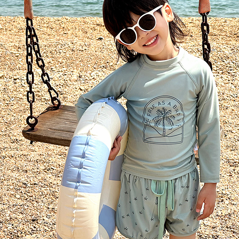 2025夏季新款男童分体游泳衣沙滩泳裤儿童长袖泳衣防晒宝宝泳裤