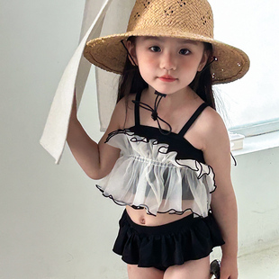 宝宝吊带公主泳装 2026新款 女童泳衣分体儿童洋气蝴蝶花边游泳韩版