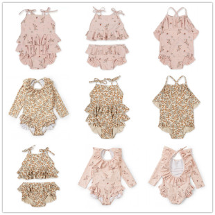 2025丹麦KS柠檬小花女童泳衣婴幼儿连体泳装 荷叶边游泳衣 儿童长袖