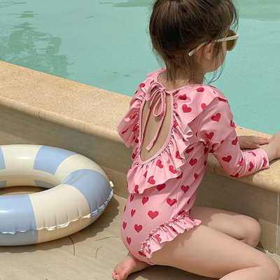 女童连体泳衣夏可爱儿童长袖防晒游泳衣2025新款女孩沙滩海边泳装