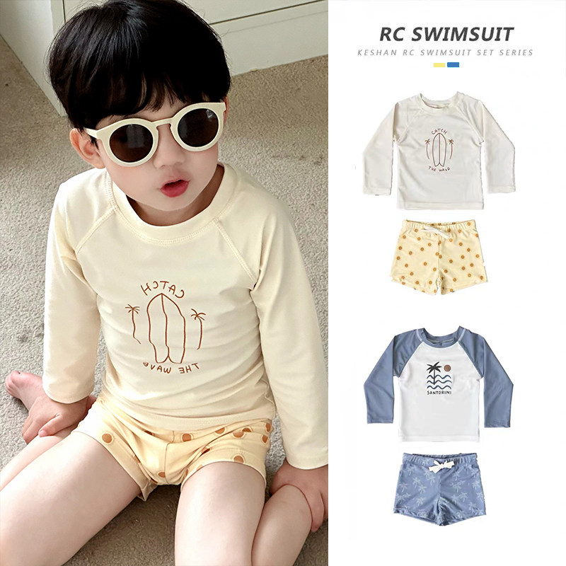 2025年新款男孩分体泳衣男宝中小童泳装长袖防晒速干沙滩裤游泳衣