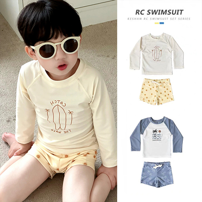 2025年新款男孩分体泳衣男宝中小童泳装长袖防晒速干沙滩裤游泳衣