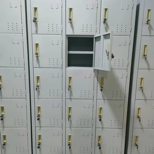 24门员工柜工厂车间鞋柜32格铁皮柜定制磁吸门零件柜加夹层无门柜