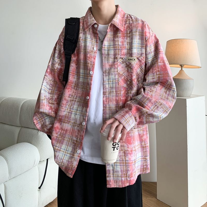 春秋款扎染美式新款港风大码印花衬衫