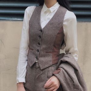 马甲2023年新款女春秋英伦复古学院风原创修身西装套装马甲外搭女