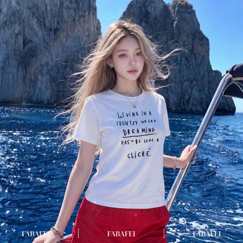 美式简约风英文刺绣t恤女2026夏款套头圆领短袖体恤百搭通勤上衣
