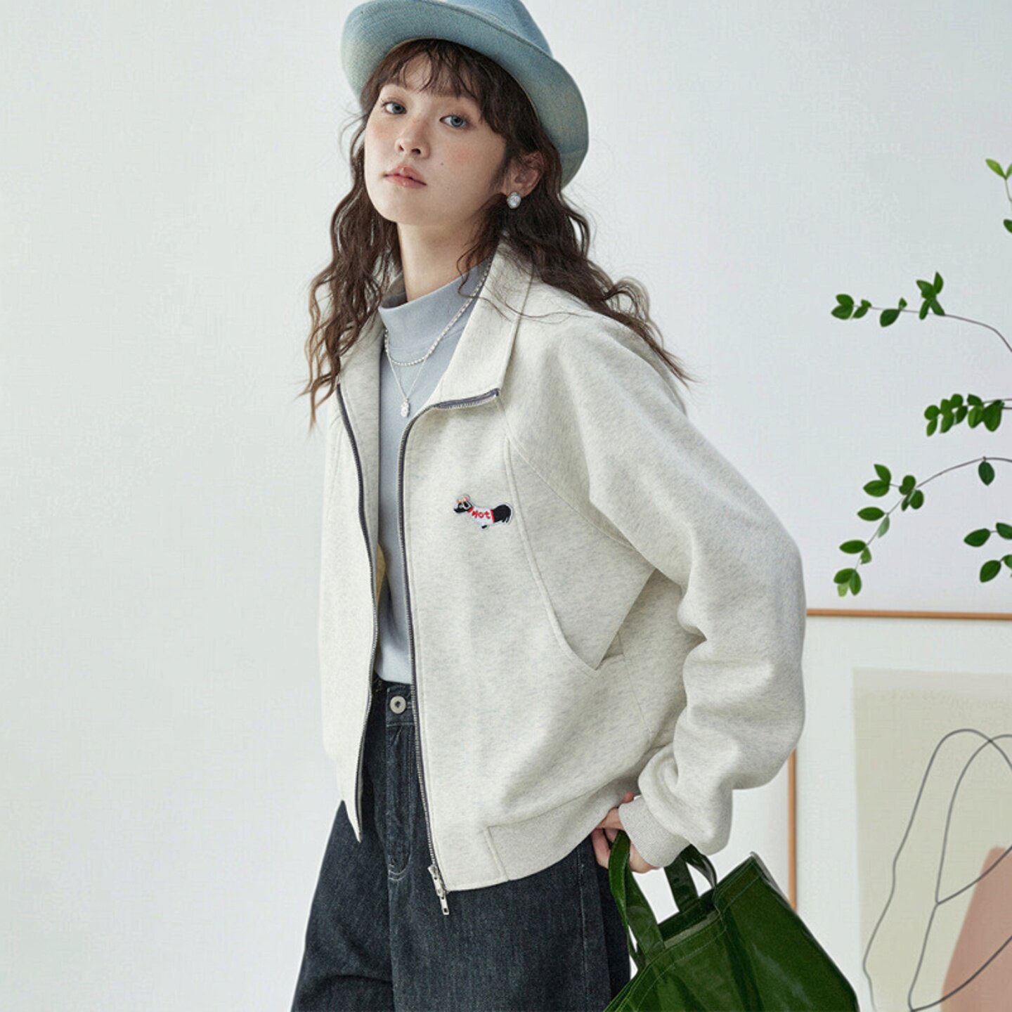 刺绣外套双拉链薄款卫衣女2026春季新款立领开衫休闲百搭长袖上衣