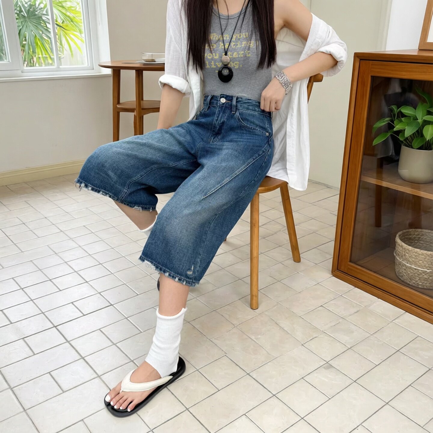 2026新款宽松阔腿七分牛仔裤女