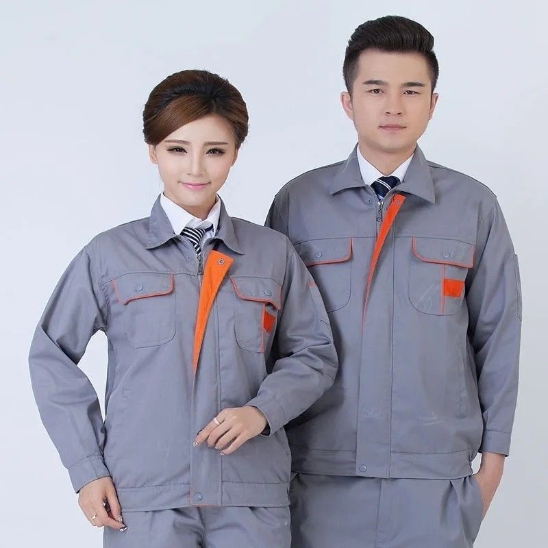 工作服男女套装汽修车间工厂工地劳保工装春秋冬灰橘块劳保服包邮
