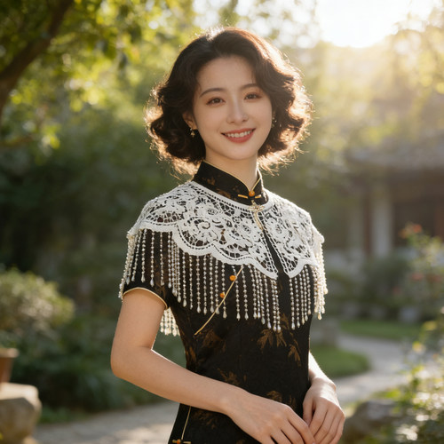 中式蕾丝流苏披肩高级感百搭外披