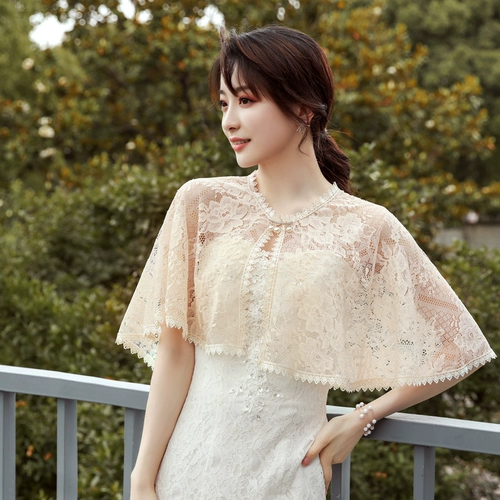 Кружевная накидка, плащ, куртка, ципао, черное платье, защита от солнца, цвета шампанского