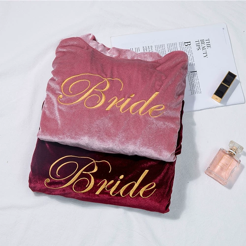 Демисезонная длинная утепленная бархатная пижама для невесты, для подружки невесты