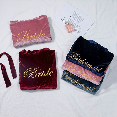 Демисезонная длинная утепленная бархатная пижама для невесты, для подружки невесты